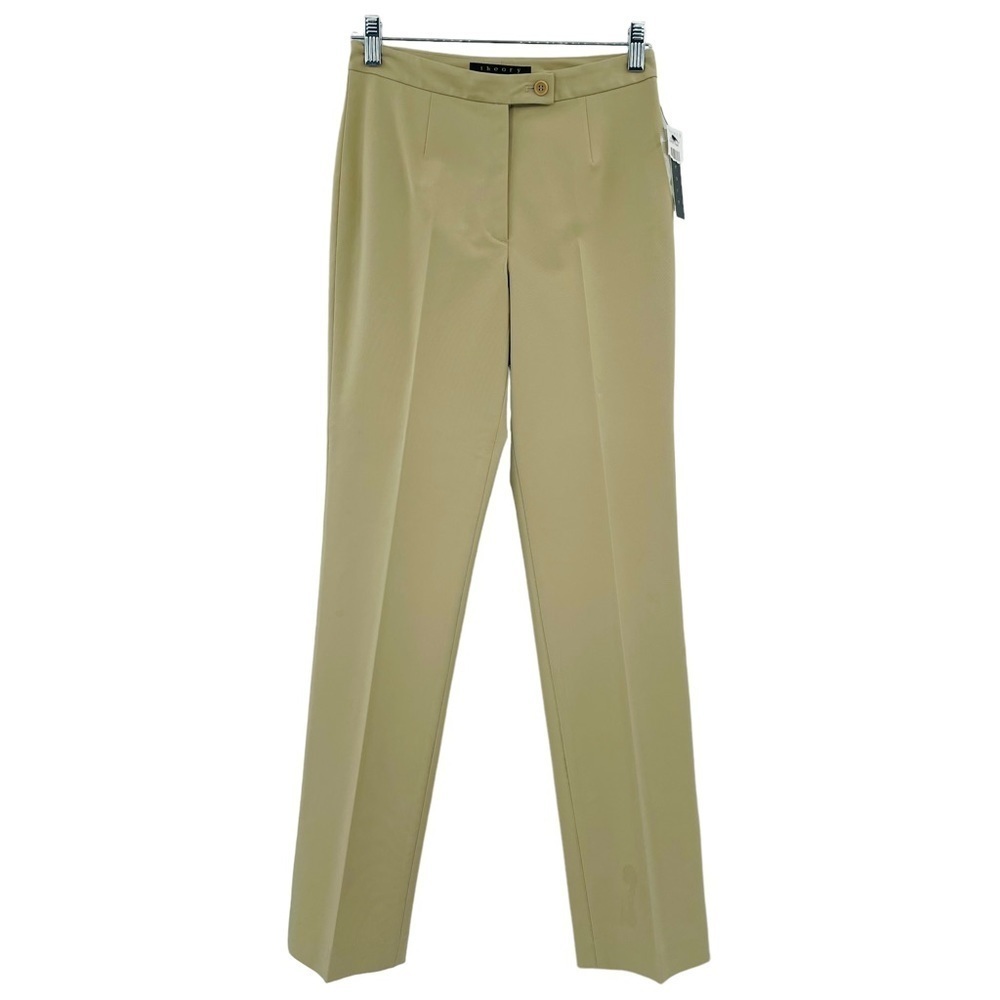 Theory straight leg trouser pants flat front mid rise khaki‎ New women's size 0